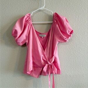 Wayf Pink Puff Sleeve Wrap Blouse